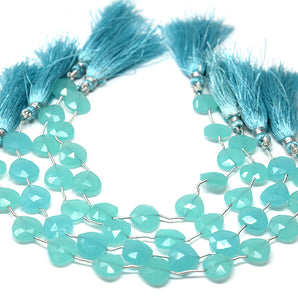 Aqua Chalcedony Faceted Heart Drops Straight Drilled, Rich Color, Chalcedony Gemstone Beads, 12 mm, (CLAQ-HRT-12SD)(139)