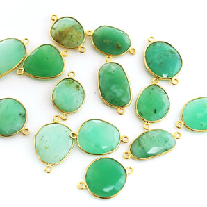 Gold Plated Faceted Chrysophase Freeform Oval Connector, 17x20 mm(BZC-7356) - Beadspoint
