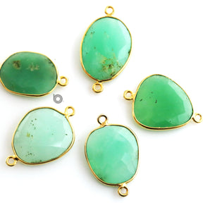Gold Plated Faceted Chrysophase Freeform Oval Connector, 17x20 mm, (BZC-7356) - Beadspoint