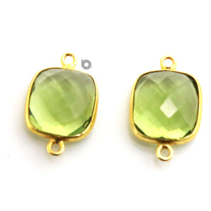 Gold Plated Faceted Green Amethyst Square Connector, 11x14 mm, (BZC-7360) - Beadspoint