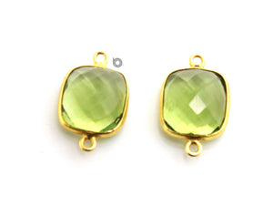 Gold Plated Faceted Green Amethyst Square Connector, 11x14 mm, (BZC-7360) - Beadspoint