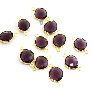 Gold Plated Faceted Amethyst Freeform Oval Connector, 11x13 mm, (BZC-7361-A) - Beadspoint