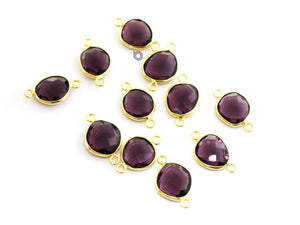 Gold Plated Faceted Amethyst Freeform Oval Connector, 11x13 mm, (BZC-7361-A) - Beadspoint