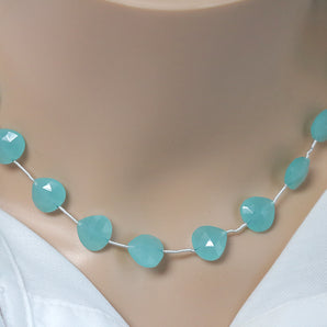 Aqua Chalcedony Faceted Heart Drops Straight Drilled, Rich Color, Chalcedony Gemstone Beads, 12 mm, (CLAQ-HRT-12SD)(139)