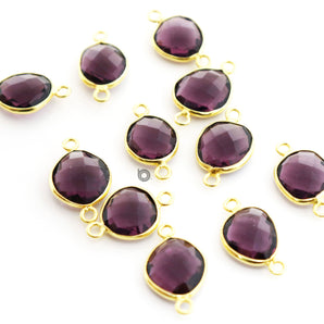 Gold Plated Faceted Amethyst Freeform Oval Connector, 11x13 mm, (BZC-7361-A) - Beadspoint