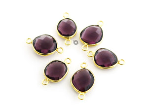Gold Plated Faceted Amethyst Freeform Oval Connector, 11x13 mm, (BZC-7361-A) - Beadspoint