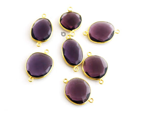Gold Plated Faceted Amethyst Freeform  Oval Connector, 14x9 mm, (BZC-7361-B) - Beadspoint