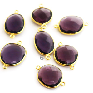 Gold Plated Faceted Amethyst Freeform  Oval Connector, 14x9 mm, (BZC-7361-B) - Beadspoint