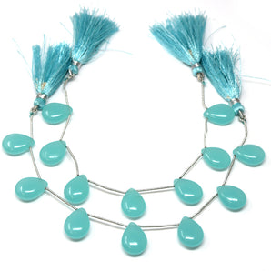 Aqua Chalcedony Smooth Pear Drops, 12x17 mm, Rich Color, Chalcedony Gemstone Beads, (CLAQ-SPR-12x17)(140)