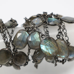 Labradorite Oval Faceted Bezel Chain, (BC-LAB-183) - Beadspoint