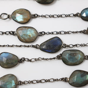 Labradorite Oval Faceted Bezel Chain, (BC-LAB-183) - Beadspoint