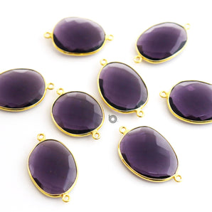 Gold Plated Faceted Amethyst Oval Connector, 18x24 mm, (BZC-7361-C) - Beadspoint