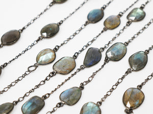 Labradorite Oval Faceted Bezel Chain, (BC-LAB-183) - Beadspoint