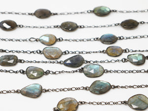 Labradorite Oval Faceted Bezel Chain, (BC-LAB-183) - Beadspoint