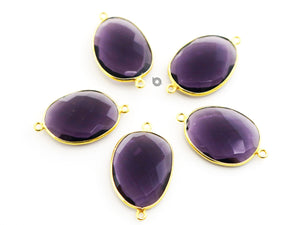 Gold Plated Faceted Amethyst Oval Connector, 18x24 mm, (BZC-7361-C) - Beadspoint