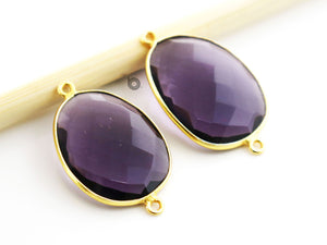 Gold Plated Faceted Amethyst Oval Connector, 18x24 mm, (BZC-7361-C) - Beadspoint