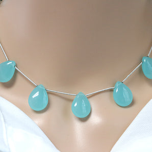Aqua Chalcedony Smooth Pear Drops, 12x17 mm, Rich Color, Chalcedony Gemstone Beads, (CLAQ-SPR-12x17)(140)