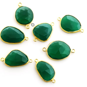 Gold Plated Faceted Green Onyx Freeform Oval Connector, 16x20 mm, (BZC-7362-A) - Beadspoint