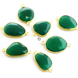 Gold Plated Faceted Green Onyx Freeform Oval Connector, 16x20 mm, (BZC-7362-A) - Beadspoint