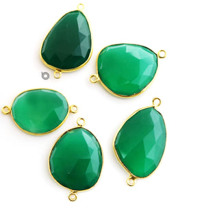 Gold Plated Faceted Green Onyx Freeform Oval Connector, 20x25 mm, (BZC-7362-B) - Beadspoint