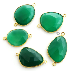 Gold Plated Faceted Green Onyx Freeform Oval Connector, 20x25 mm, (BZC-7362-B) - Beadspoint