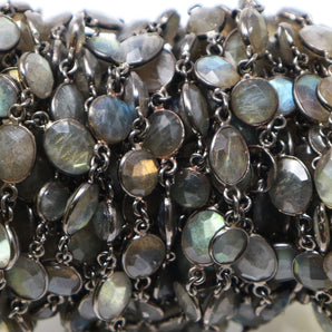 Labradorite Oval /Coin Faceted Bezel Chain, (BC-LAB-182) - Beadspoint