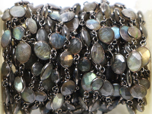 Labradorite Oval /Coin Faceted Bezel Chain, (BC-LAB-182) - Beadspoint