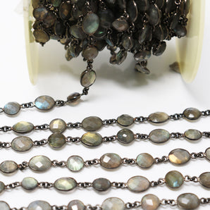 Labradorite Oval /Coin Faceted Bezel Chain, (BC-LAB-182) - Beadspoint