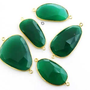 Gold Plated Faceted Green Onyx Freeform Oval Connector, 24x34 mm, (BZC-7362-C) - Beadspoint