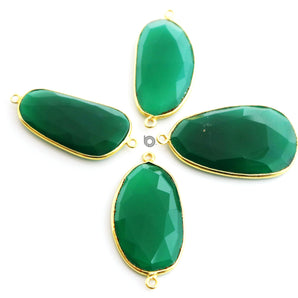 Gold Plated Faceted Green Onyx Freeform Oval Connector, 24x34 mm, (BZC-7362-C) - Beadspoint