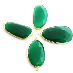 Gold Plated Faceted Green Onyx Freeform Oval Connector, 20x25 mm (BZC-7362-B) - Beadspoint