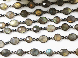 Labradorite Oval /Coin Faceted Bezel Chain, (BC-LAB-182) - Beadspoint