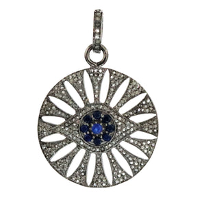 Pave Diamond Evil Eye Pendant with Sapphire, (DPM-1155) - Beadspoint