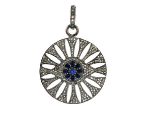 Pave Diamond Evil Eye Pendant with Sapphire, (DPM-1155) - Beadspoint