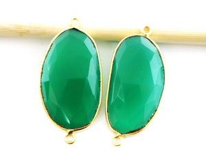 Gold Plated Faceted Green Onyx Freeform Oval Connector, 20x25 mm (BZC-7362-B) - Beadspoint