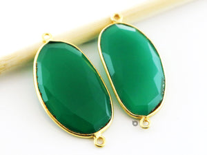 Gold Plated Faceted Green Onyx Freeform Oval Connector, 24x34 mm, (BZC-7362-C) - Beadspoint