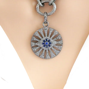 Pave Diamond Evil Eye Pendant with Sapphire, (DPM-1155) - Beadspoint