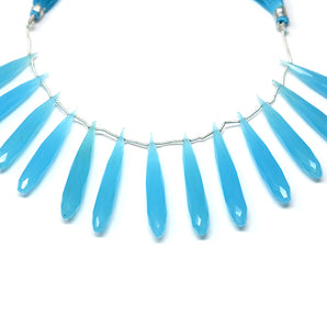 Aqua Chalcedony Faceted Long Thin Pencil Drops, 8x48 mm, Rich Color, Chalcedony Gemstone Beads, (CLAQ-PEN-8x48)(143)