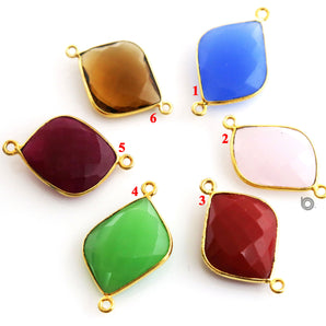 Gold Plated Faceted Fancy Connector, 24x20 mm, multiple gemstones, (BZC-7382) - Beadspoint