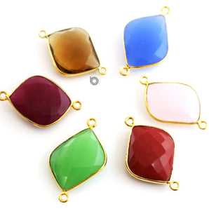 Gold Plated Faceted Fancy Connector, 24x20 mm, multiple gemstones, (BZC-7382) - Beadspoint