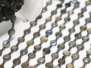 Labradortie Coin Faceted Bezel Chain, (BC-LAB-169) - Beadspoint