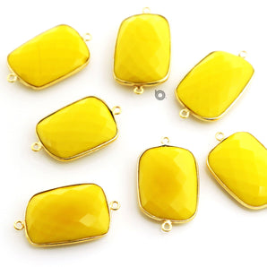 Gold Plated Faceted Yellow Chalcedony, Fancy Connector, 24x20 mm, (BZC-7388) - Beadspoint