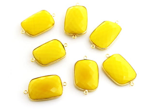 Gold Plated Faceted Yellow Chalcedony, Fancy Connector, 24x20 mm (BZC-7388) - Beadspoint