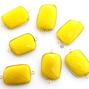 Gold Plated Faceted Yellow Chalcedony, Fancy Connector, 24x20 mm, (BZC-7388) - Beadspoint