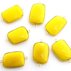Gold Plated Faceted Yellow Chalcedony, Fancy Connector, 24x20 mm (BZC-7388) - Beadspoint