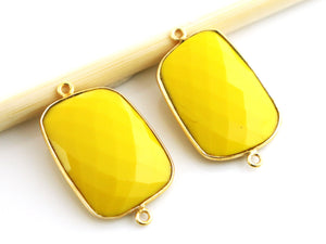 Gold Plated Faceted Yellow Chalcedony, Fancy Connector, 24x20 mm (BZC-7388) - Beadspoint