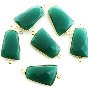 Gold Plated Faceted Green Onyx, Fancy Connector, 24x20 mm, (BZC-7389) - Beadspoint