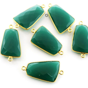 Gold Plated Faceted Green Onyx, Fancy Connector, 24x20 mm, (BZC-7389) - Beadspoint