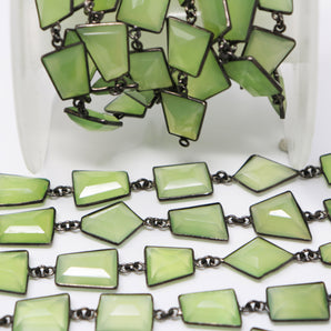 Green Chalcedony Fancy Faceted Bezel Chain, (BC-GCL-193) - Beadspoint