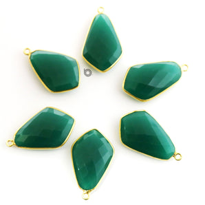 Gold Plated Faceted Green Onyx, Fancy Connector, 24x20 mm, (BZC-7389-A) - Beadspoint